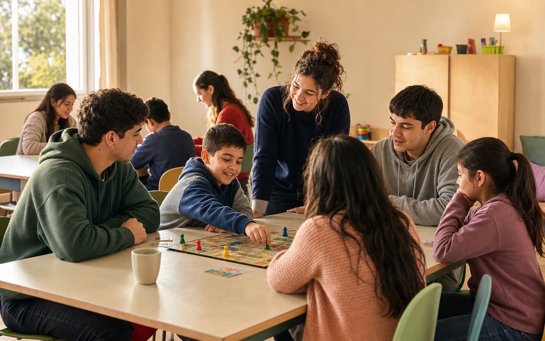 Chicos jugando juntos en una actividad grupal